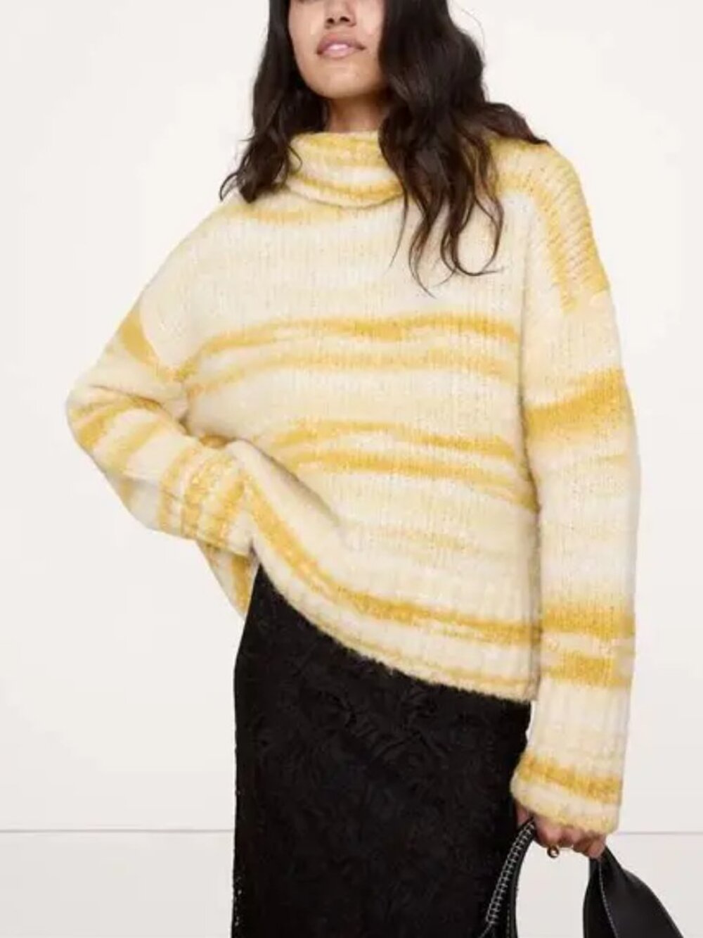 NWT! Banana Republic Yellow Tie-Dye Italian Alpaca Funnel-Neck Sweater XL
